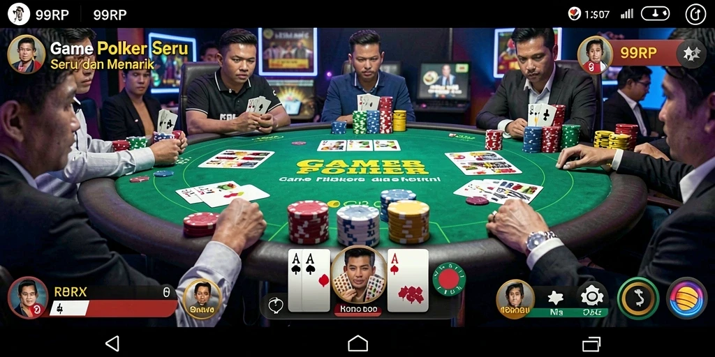 Tampilan utama gameplay Poker yang mendebarkan di 99RP.