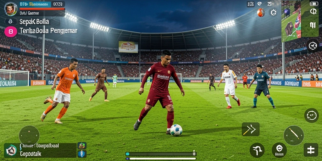 Tampilan menarik dari gameplay D73 dengan aksi sepak bola yang seru.