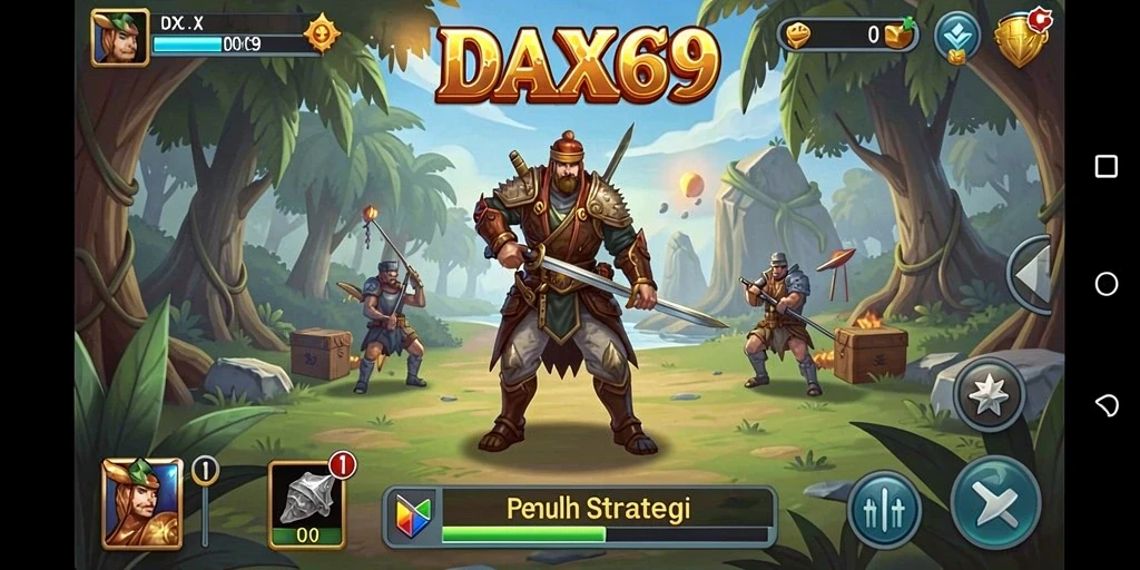 Tampilan utama gameplay DAX69 yang menampilkan sistem Idle yang menarik.