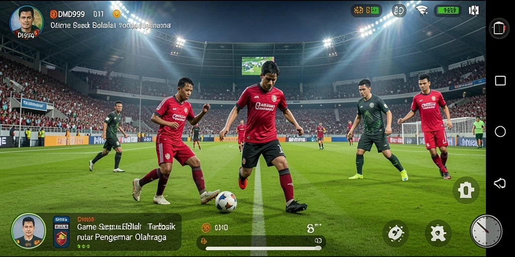 Screenshot yang menunjukkan aksi seru dalam permainan sepak bola DMD999.