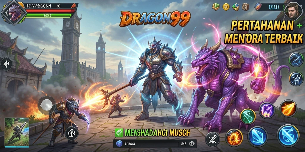 Tampilan gameplay menara pertahanan yang mendebarkan di DRAGON99.