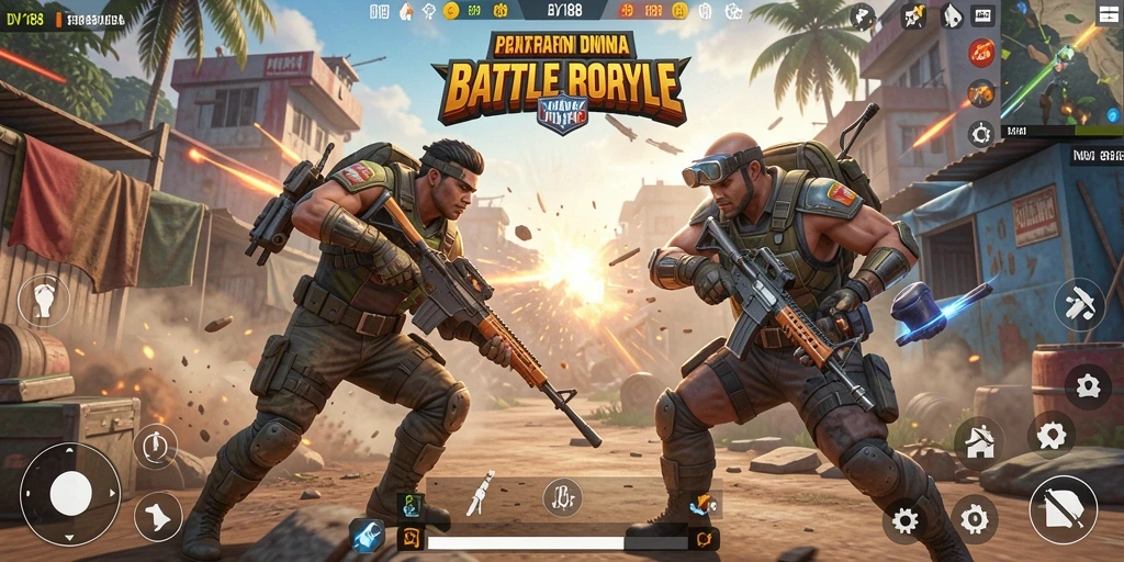 Tampilan pertarungan intens di arena Battle Royale.