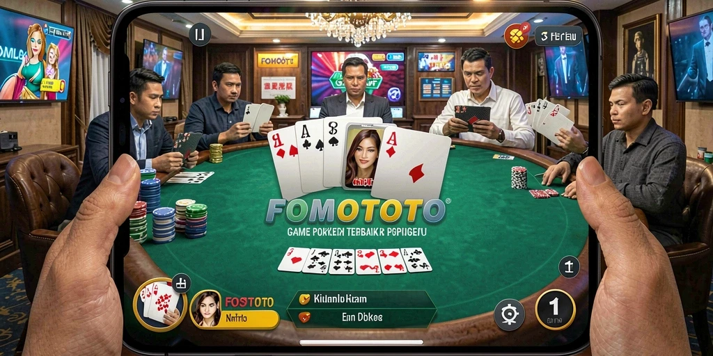 Screenshot gameplay FOMOTOTO menampilkan suasana Poker yang menegangkan.