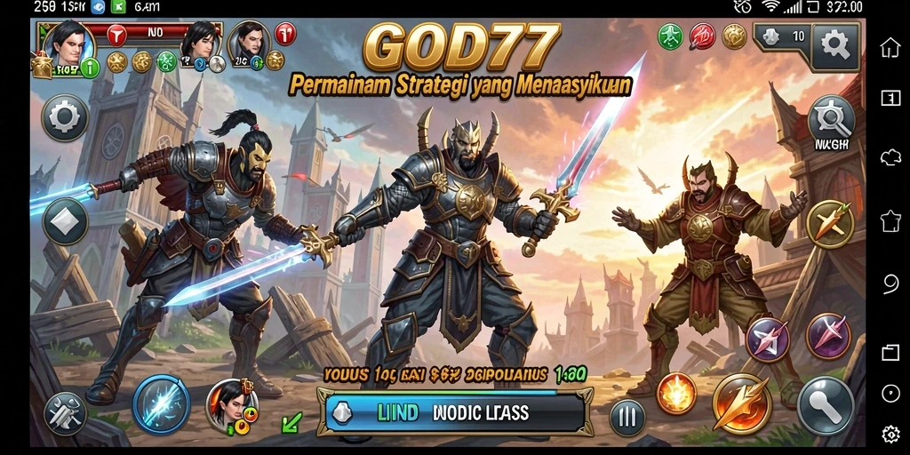Tampilan gameplay dari GOD77 yang menampilkan strategi pertempuran yang menarik.