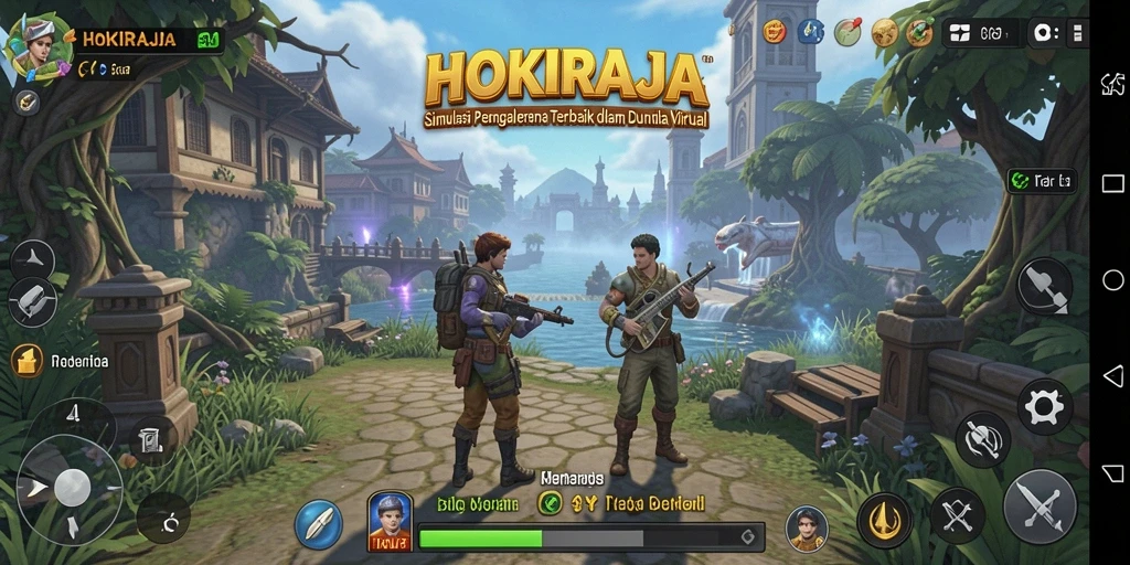 Tampilan gameplay HOKIRAJA menunjukkan interaksi mendalam antar karakter.