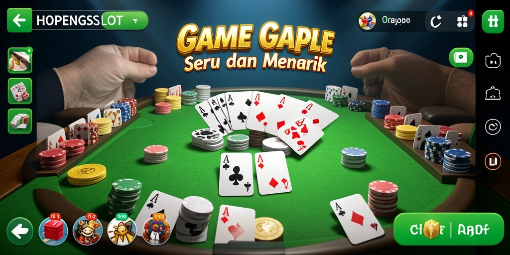 Tampilan gameplay HOPENGSLOT dengan suasana Gaple yang seru.
