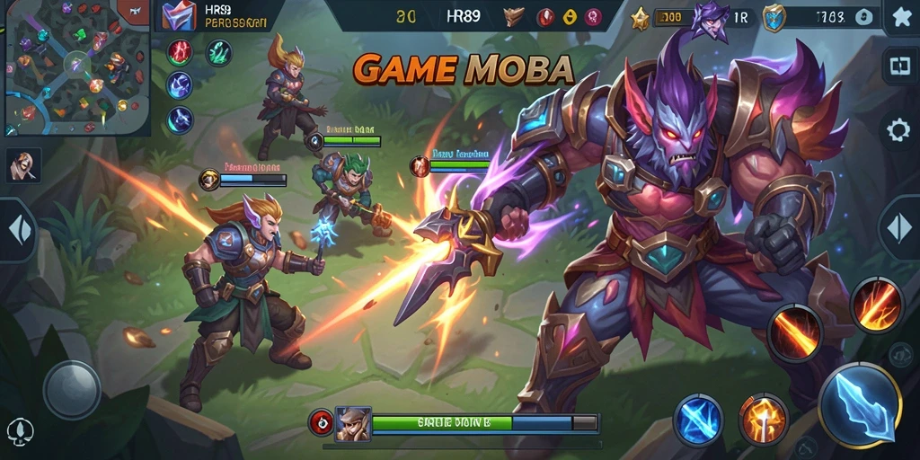 Tampilan aksi seru dalam permainan HR89 yang penuh strategi MOBA.