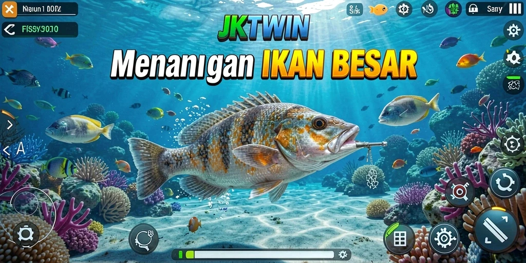 Tampilan gameplay JKTWIN menampilkan pemandangan memancing yang menakjubkan.