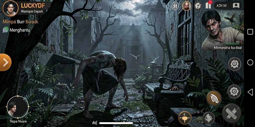 Tangkapan layar gameplay LUCKYDF yang menampilkan suasana Horror yang mencekam.
