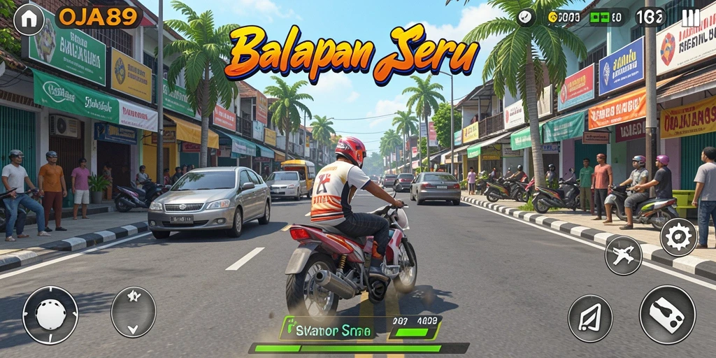 Tangkapan layar gameplay OJA89 menampilkan aksi balapan yang mendebarkan.