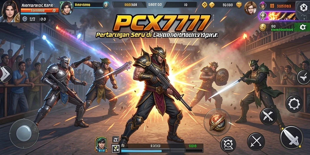 Screenshot PCX777 menampilkan aksi pertarungan yang mendebarkan dan karakter unik.
