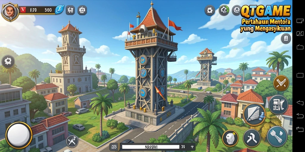 Screenshot utama QTGAME menampilkan aksi pertahanan menara yang epik.