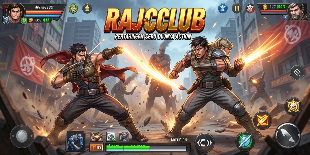 Tampilan gameplay RAJACLUB dengan pertarungan yang seru.
