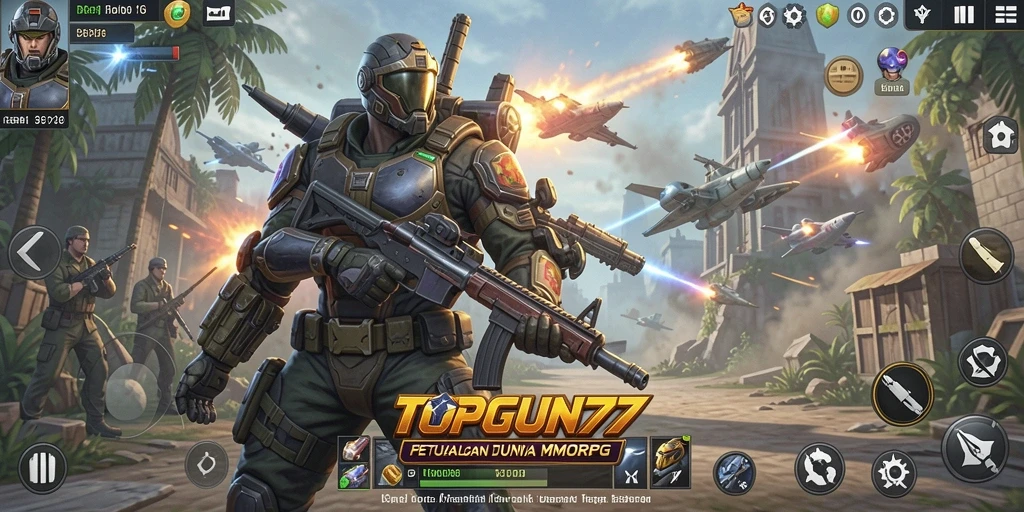 Screenshot dari gameplay epik TOPGUN77 menampilkan pertempuran seru.