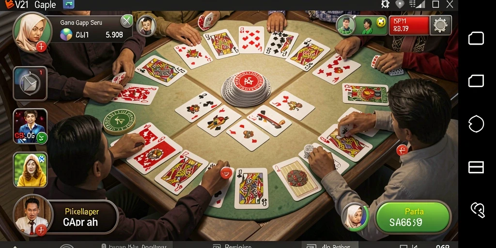 Tampilan seru gameplay Gaple di V21 yang mengundang para pemain.