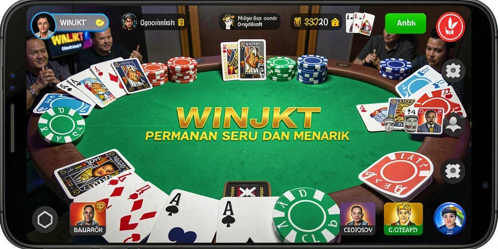 Tampilan utama gameplay Poker di WINJKT yang seru dan kompetitif.